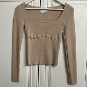 Pink Rose Juniors Size Small Scoop Neck Long Sleeve Cropped Sweater Tan Colour